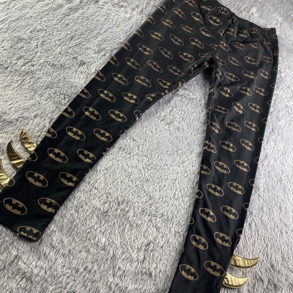 Batman Leggings Womens Large Black Gold Costume Halloween Cosplay DC Comics